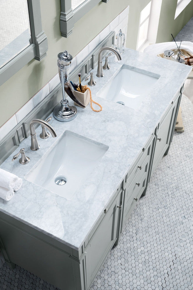 James Martin 650-V60D-UGR-3CAR 60" Double Vanity w/ Carrara Marble Top