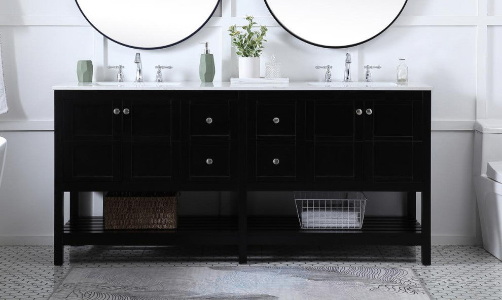 Black 72" Double Sink Bathroom Vanity