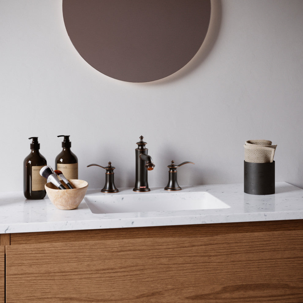 Karran 2-Handle 3-Hole Widespread Faucet With Pop-up Drain, Oil Rubbed Bronze