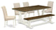 6-Piece Set Table and Bench and 4 Linen Fabric Chairs, Linen White