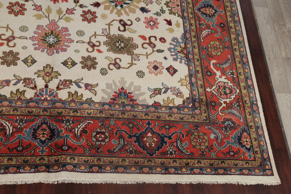 Indian Heriz Oriental Traditional Handmade Area Rug, Beige, 17'10"x11'10