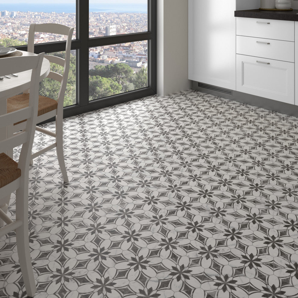 Classico Bardiglio Hex Porcelain Floor and Wall Tile Sample, Black