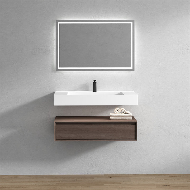 Alysa 42'' Floating Vanity, Acrylic Sink, Red Oak