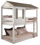 Benzara BM235364 Wooden Twin Bunk Bed With House Design, White and Brown
