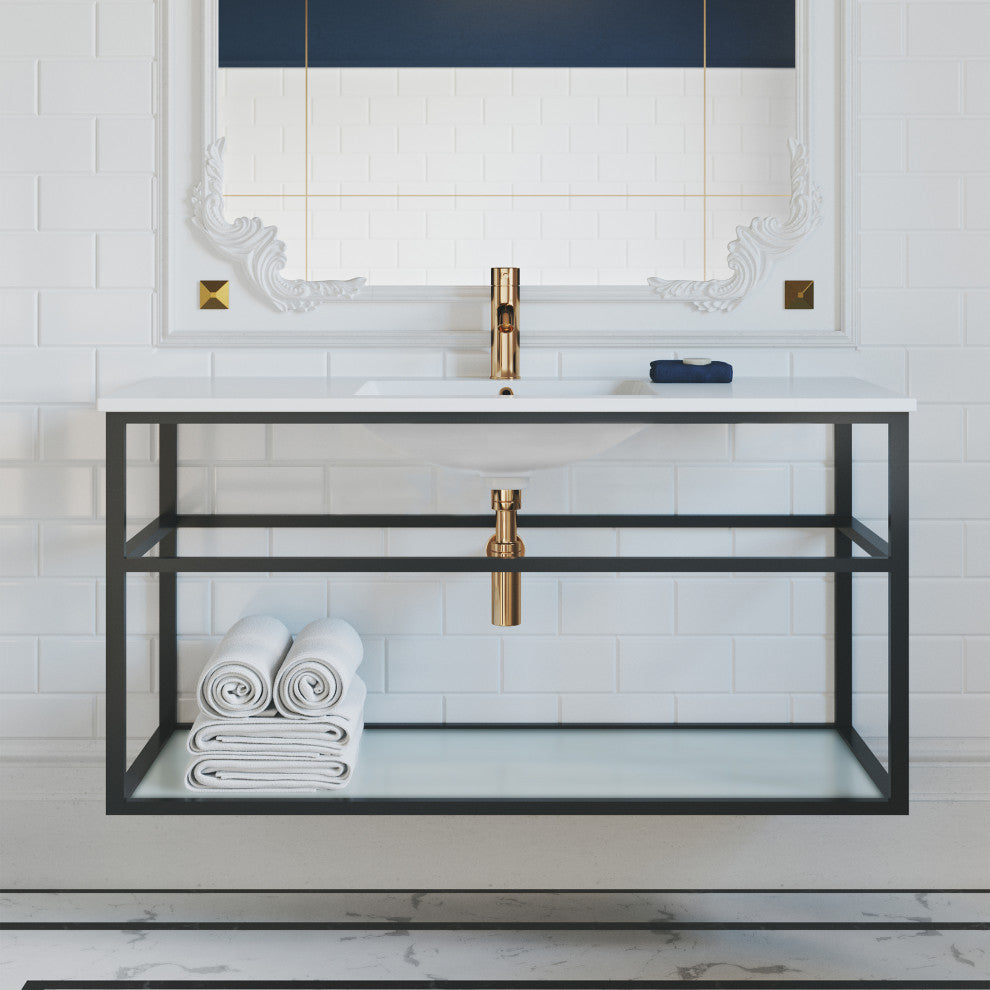 Pierre 48" Single, Metal Frame, Open Shelf, Bathroom Vanity, Black