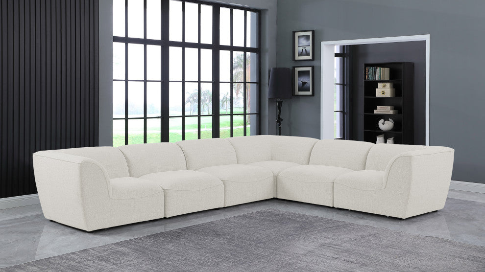 Miramar Linen Textured Fabric  6-Piece Modular L-Shaped Sectional, Cream
