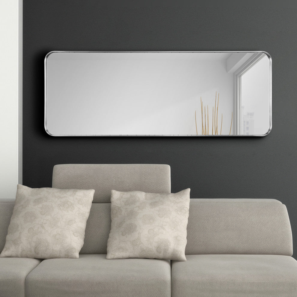Ultra Stainless Steel Rectangular Wall Mirror, Silver, 18"x48", Brushed