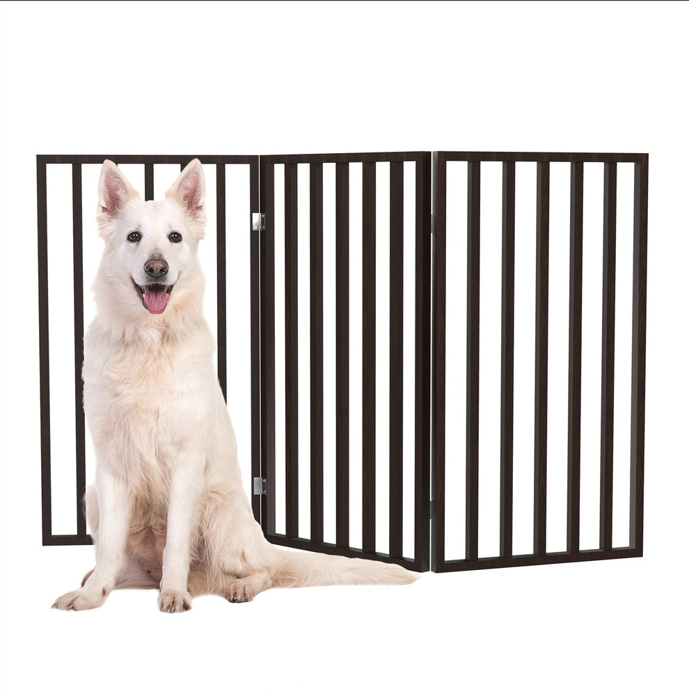 Wooden Pet Gate Tall Freestanding 3 Panel Foldable 54 x32" PETMAKER, Dark Brown