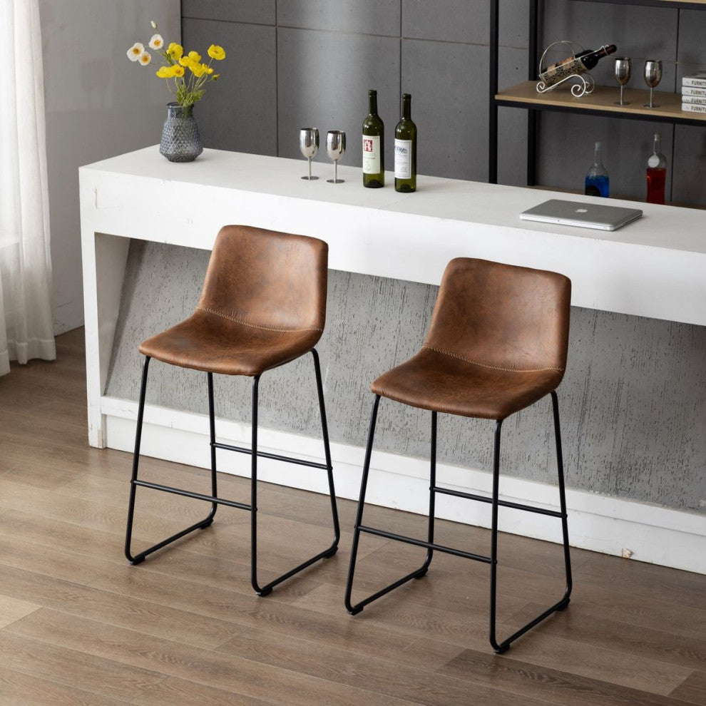 Home Beyond Synthetic Leather Barstools Armless, Set of 2, Brown