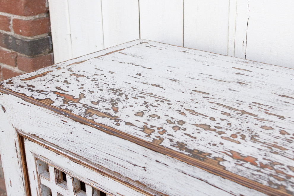 Farmhouse Antique White Lattice Sideboard