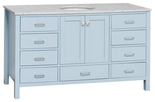 Horizon 60" Single Bathroom Vanity Top, Powder Blue, Engineered Carrara
