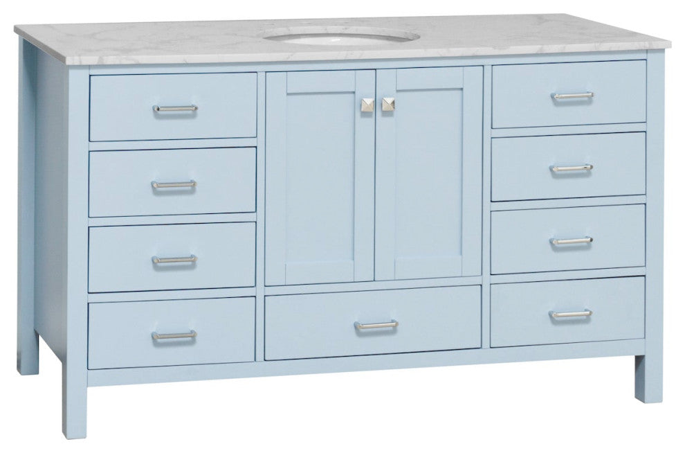 Horizon 60" Single Bathroom Vanity Top, Powder Blue, Engineered Carrara