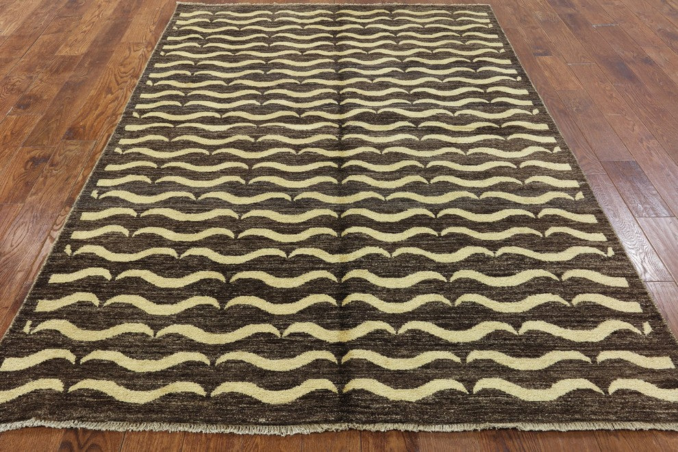 New 6'x8' Brown All Over Mustache Design Gabbeh Hand Knotted Wool Area Rug H8581