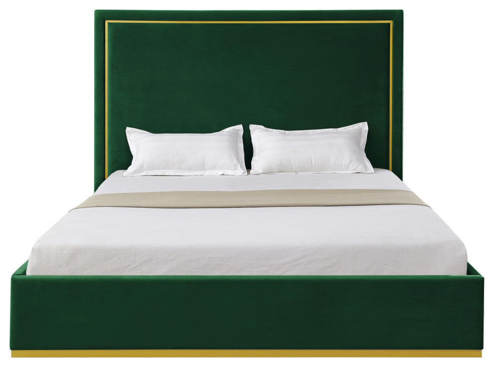 Inspired Home Marceline Bed Upholstered, Hunter Green Velvet King