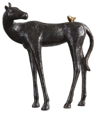 Whimsical Horse Statue, Bronze Metallic Friendship Sculpture Gift