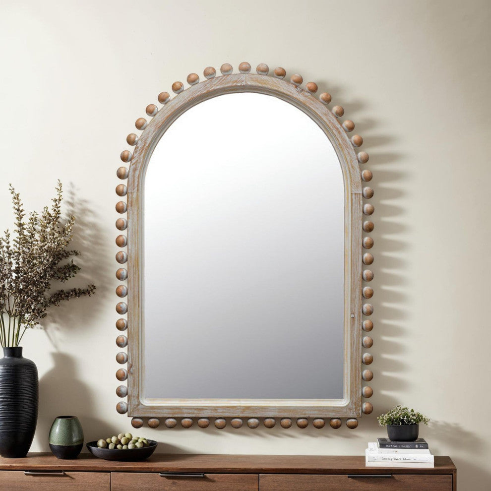 Boho Arched Wood Framed Wall Mirror, Natural