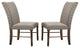 Set of 2 Cream Linen Side Chair, Weathered Oak Finish