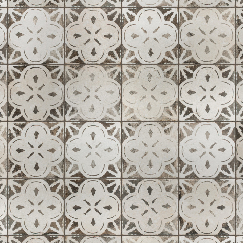 Kings Aurora Encaustic Ceramic Floor and Wall Tile, Nero Black