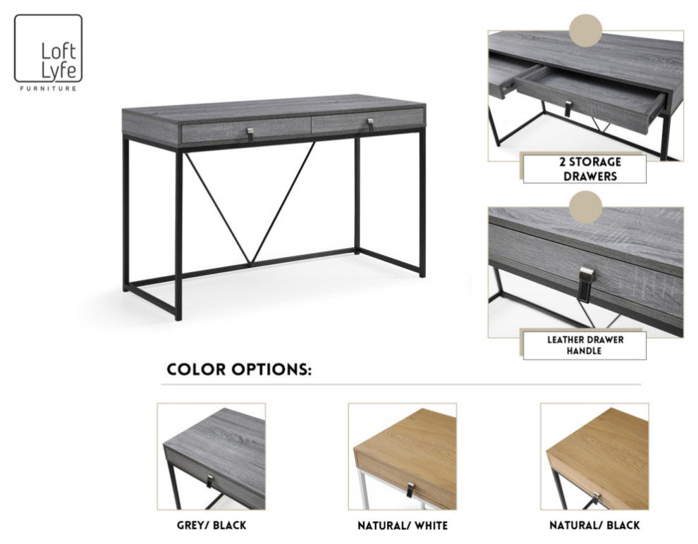 Loft Lyfe Marielle Desk, 2 Storage Drawers, Gray/Black