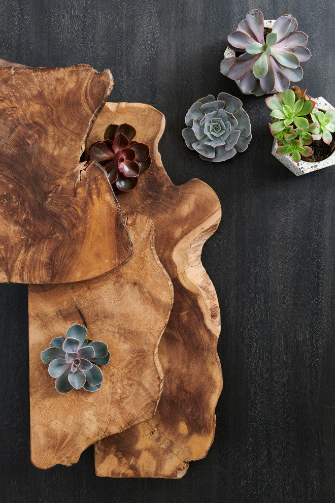 Takara Natural Teak Wood Live Edge Wall Shelf, 11.8x9.8x2in.