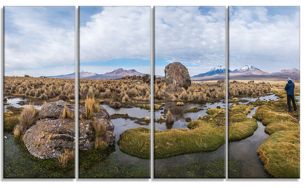 "Bolivia Volcanoes Panoramic View" Landscape Print Wall Art, 4 Panels, 48"x28"