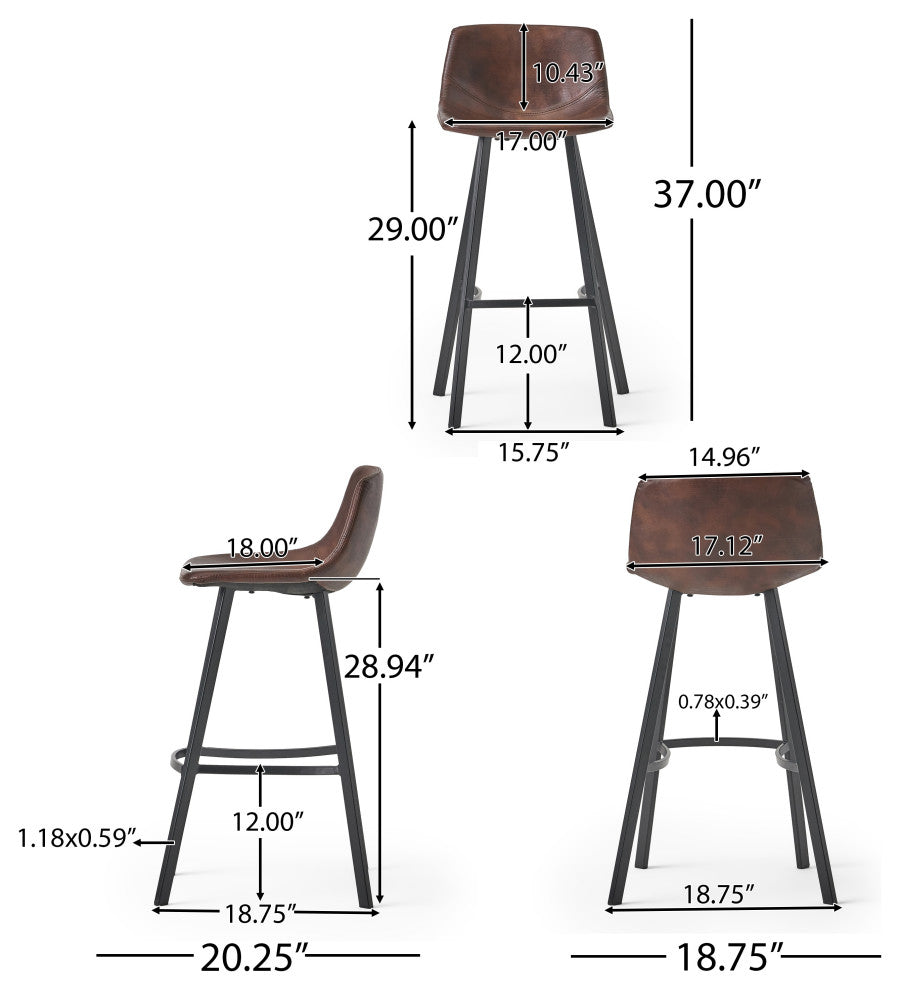 GDF Studio Rex Faux Snake Leather Brown Bar Stools, Set of 2, Snake Skin Brown
