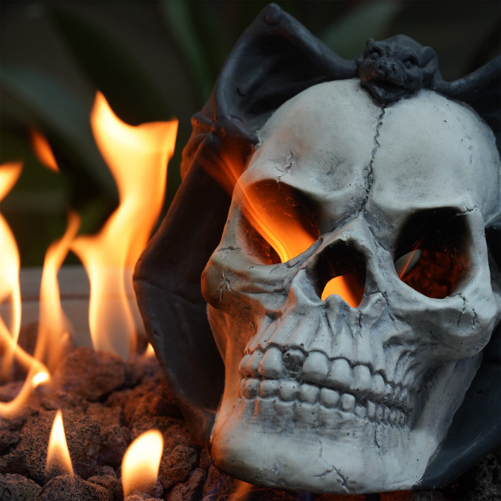 Gewnee Fire Pit Demon Skull Gas Log for Ventless & Vent Free