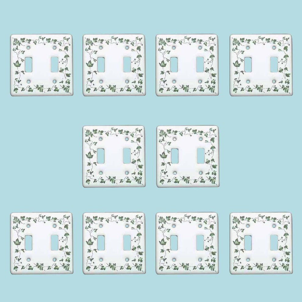10 Vintage Switch Plate White Porcelain Ivy Double Toggle |