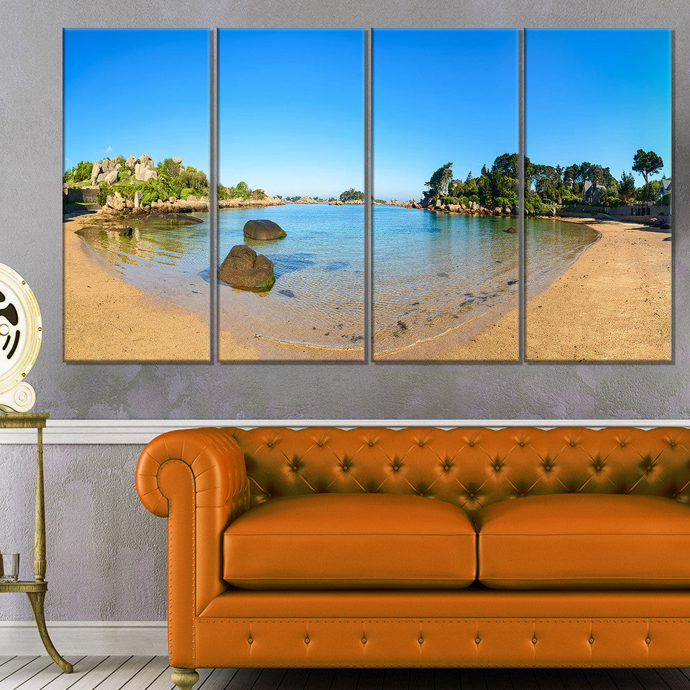 "Ploumanach Rocks And Beach Morning" Landscape Wall Art Print, 4 Panels, 48"x28"