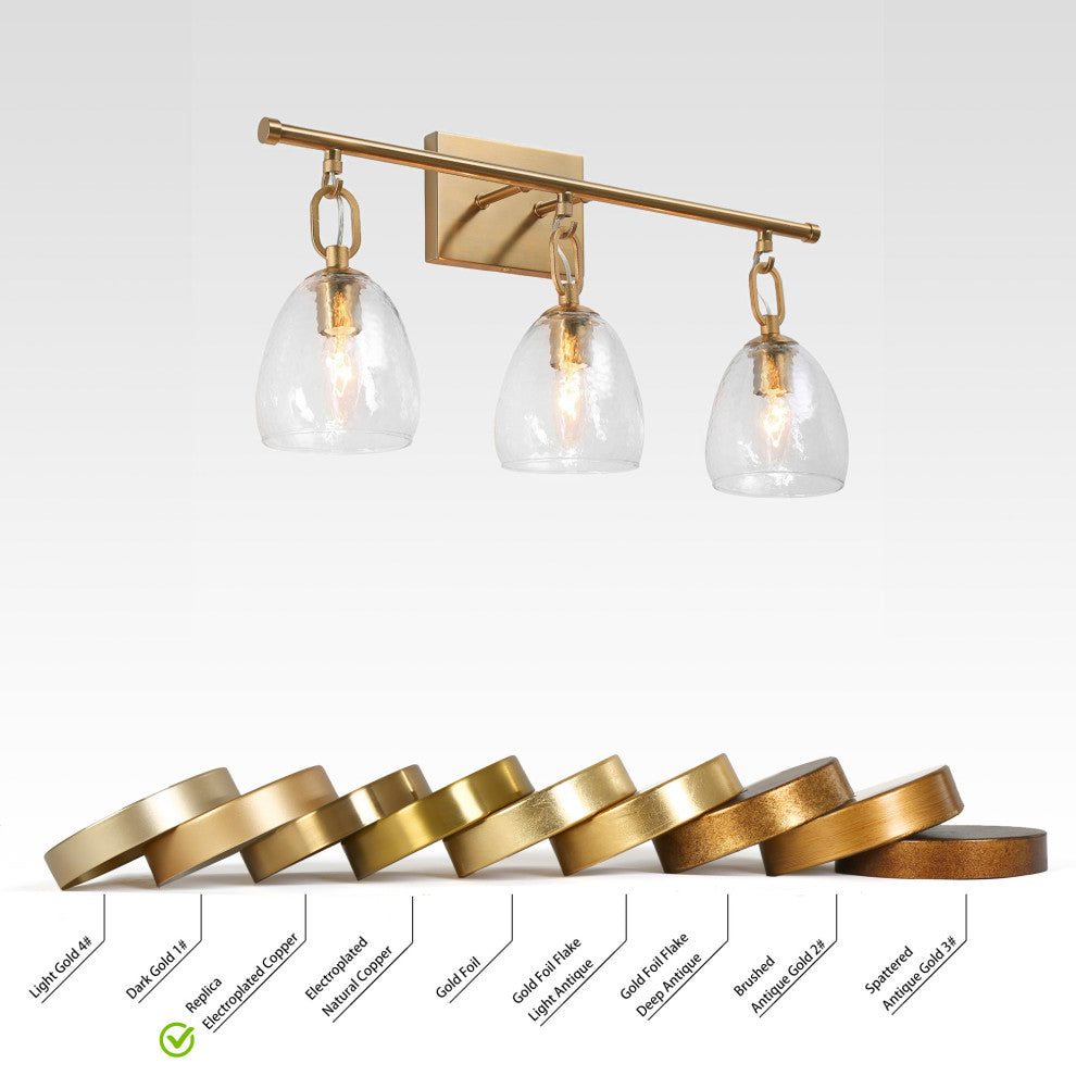 LNC Polished Gold Modern Textured-Glass Bell Wall Sconce, 3 Lights
