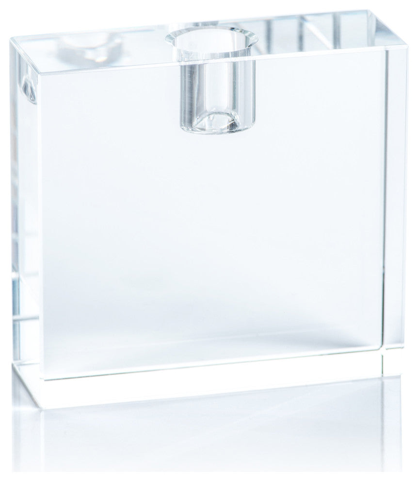 Romy Crystal Glass Taper Candle Holder, Rectangle
