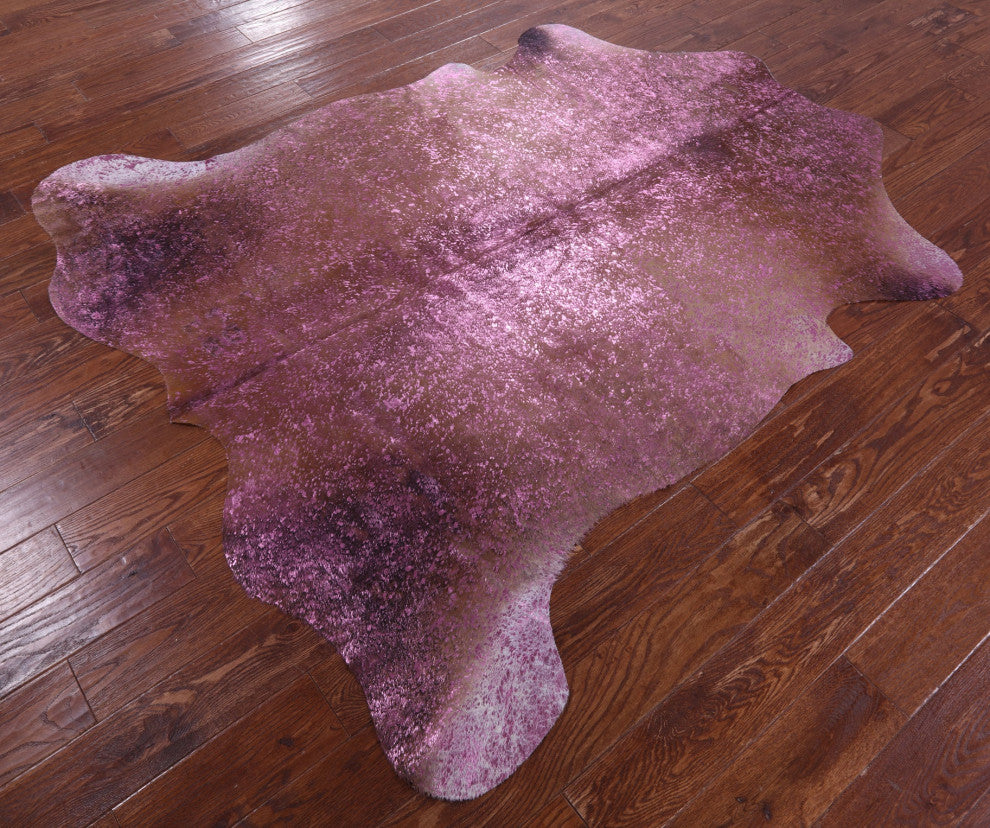6' 9" X 6' 1" Pink Metallic Cowhide Rug C2147