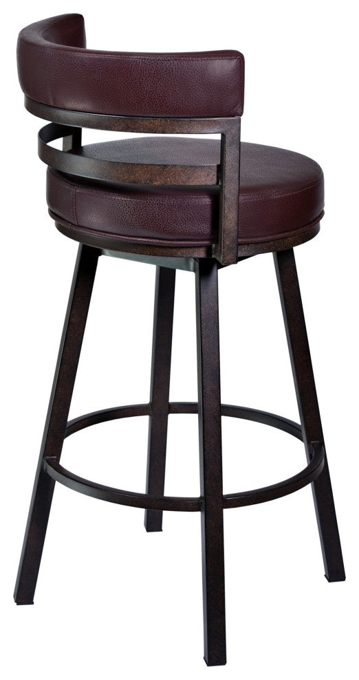 Benzara BM282082 26" Swivel Counter Stool, Vegan Leather, Curved Back, Brown
