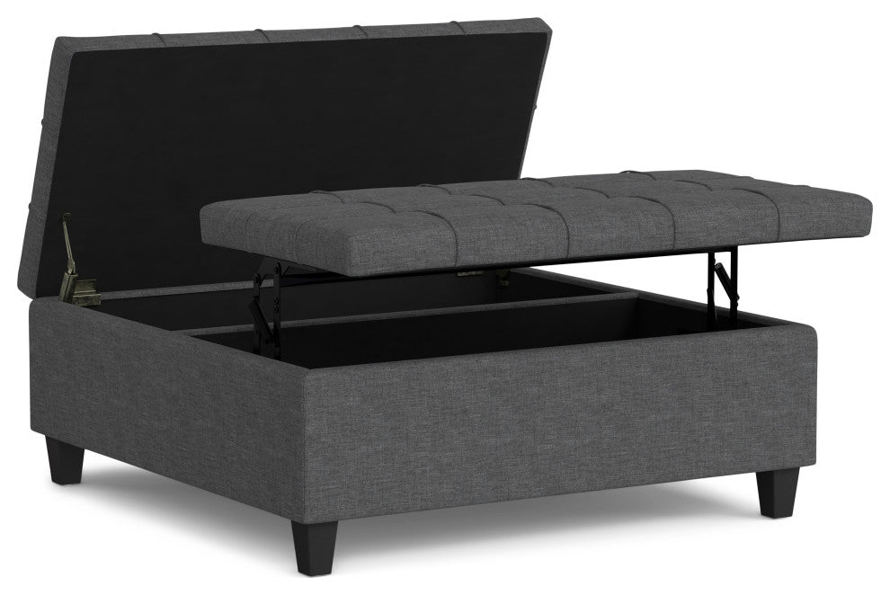 Harrison Large Square Coffee Table Storage Ottoman, Slate Grey