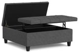 Harrison Large Square Coffee Table Storage Ottoman, Slate Grey