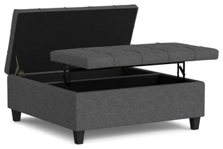 Harrison Large Square Coffee Table Storage Ottoman, Slate Grey