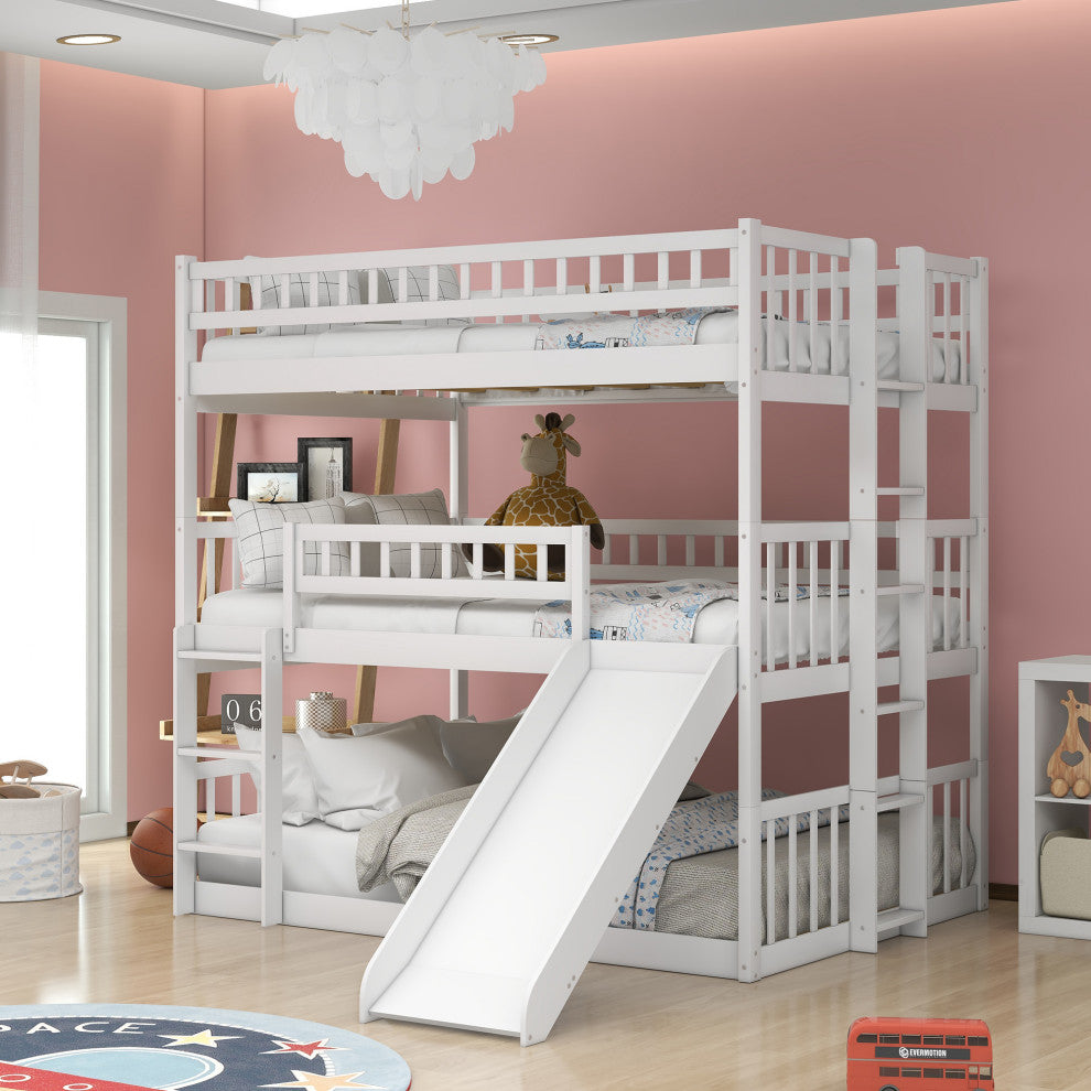 Gewnee Wood Triple Full Size Convertible Bunk Bed in White