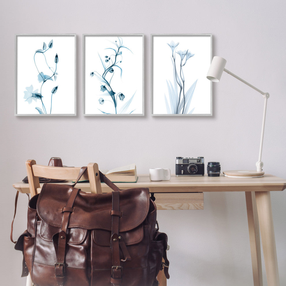 Aesthetic Minimalist Blue Botanical Floral Design, 3pc, each 16 x 20