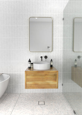 22" W X 32" H Radius Corner Stainless Steel Framed Mirror, Satin Brass