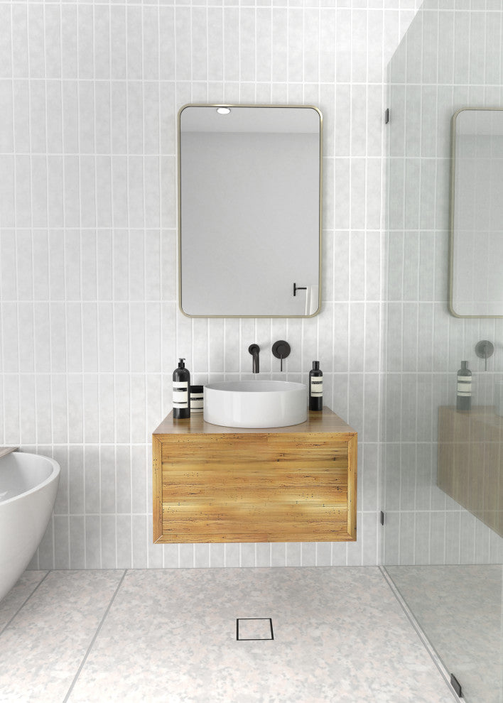 22" W X 32" H Radius Corner Stainless Steel Framed Mirror, Satin Brass