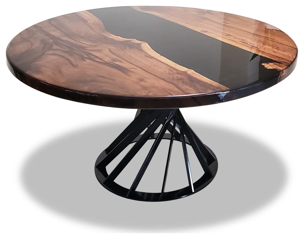 Panaro Round Black River Dining Table, 12 Seater