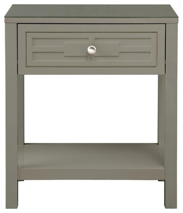 Dylan Taupe Engineered Wood End Side Table Nightstand with Glass Top and Drawer