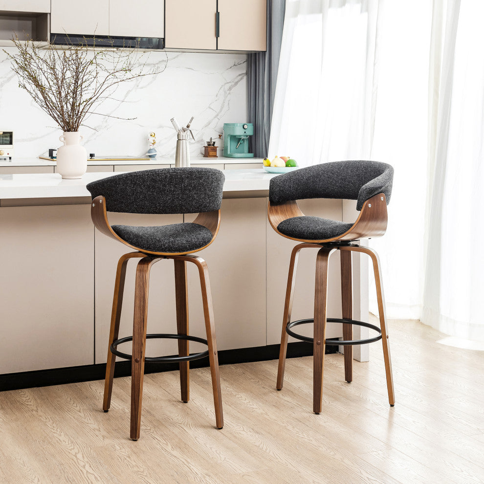 Bentwood Swivel Bar Chair, PU Leather, Set of 2, Dark Blue