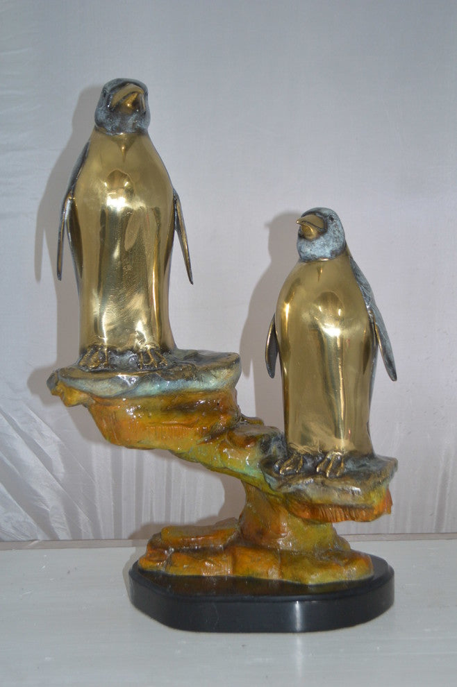 Two Penguins Bronze Statue -  Size: 16"L x 10"W x 12"H.