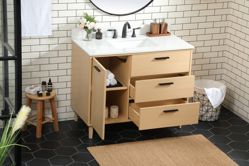 Home Living Modern Natural Oak-Light Bathroom Vanity, Maple, 42"