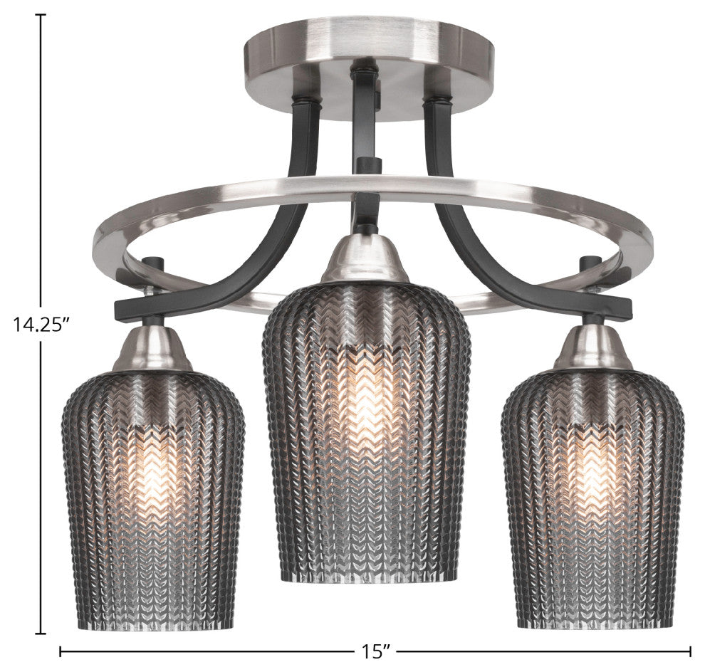 Paramount 3-Light Semi-Flush, Matte Black & Brushed Nickel, 5" Smoke Textured