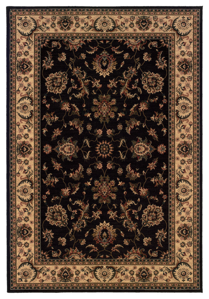 Aiden Traditional Vintage Inspired Black/Ivory Rug, 5'3" x 7'9"