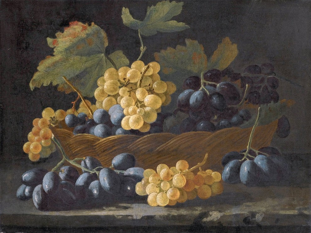 Tile Mural, A Still Life With Grapes in A Basket By Roman School Ceramic, Matte