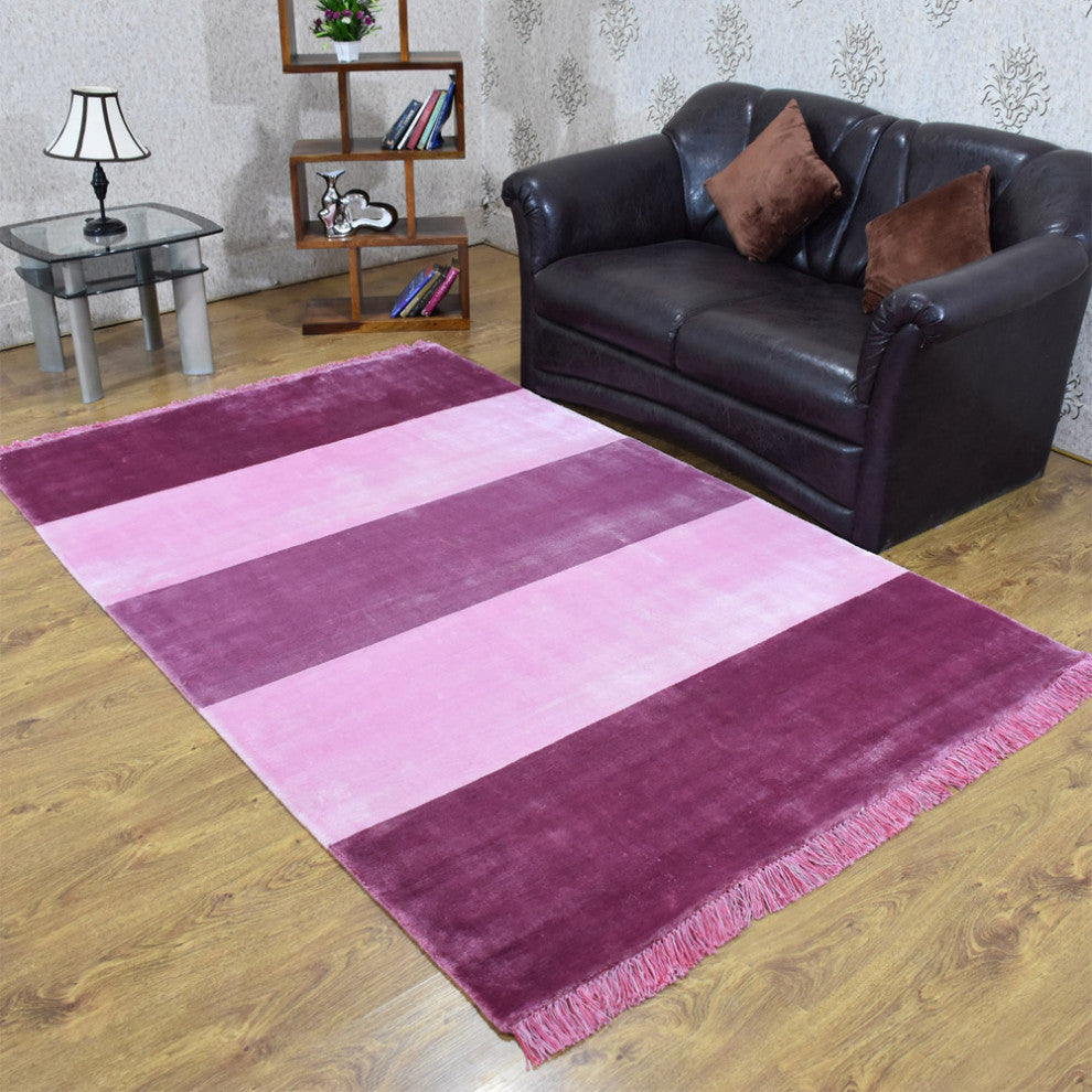 Hand Woven Viscose & Silk Area Rug Contemporary Pink