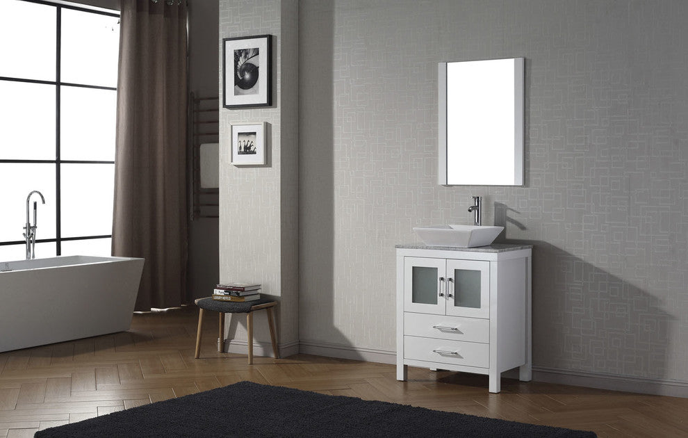 Virtu Dior 24" Single Bathroom Vanity, White With Faucet and Mirror